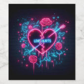 バレンタインデー愛がネオンを痛めるハート ワインラベル (シングルラベル)