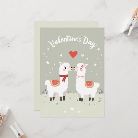 バレンタインデー愛されるラマスヴァレンティーンズカード カード (正面/裏面インサイチュ)