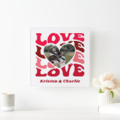 バレンタインデー愛カスタムカップル写真 スクエア壁時計 (ホーム)