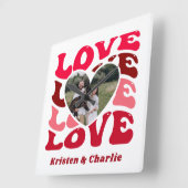 バレンタインデー愛カスタムカップル写真 スクエア壁時計 (傾斜)