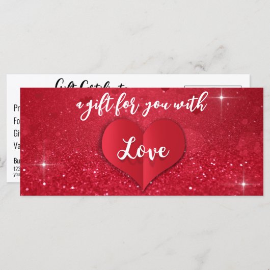 バレンタインデー愛ハート赤グリッターギフトカード (正面/裏面)