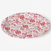 バレンタインデー愛ピンク赤と白柄 ペーパープレート (アングル)
