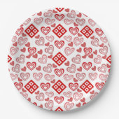 バレンタインデー愛ピンク赤と白柄 ペーパープレート (正面)