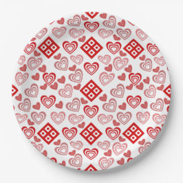 バレンタインデー愛ピンク赤と白柄 ペーパープレート