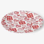 バレンタインデー愛ピンク赤と白柄 ペーパープレート (アングル)