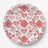 バレンタインデー愛ピンク赤と白柄 ペーパープレート (正面)