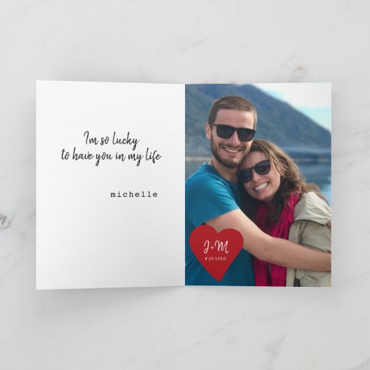 バレンタインデー愛ボーイフレンドの写真パーソナライズされた シーズンカード (内部)