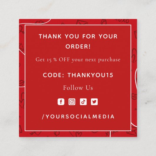 バレンタインデー感謝していラメンティック スクエア名刺 (裏面)