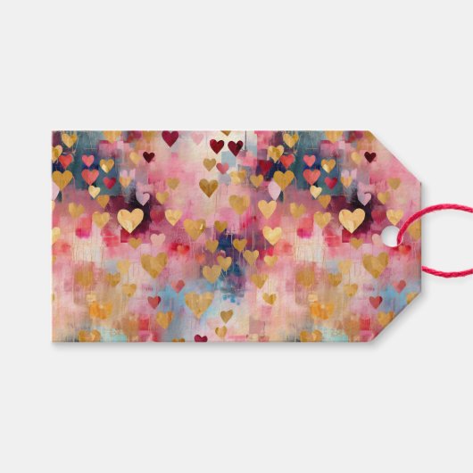 バレンタインデー抽象芸術金ゴールドカラーハート ギフトタグ (正面(横))