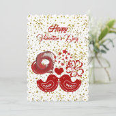 バレンタインデー掃くハートラブバード金ゴールドカード 招待状 (スタンド正面)