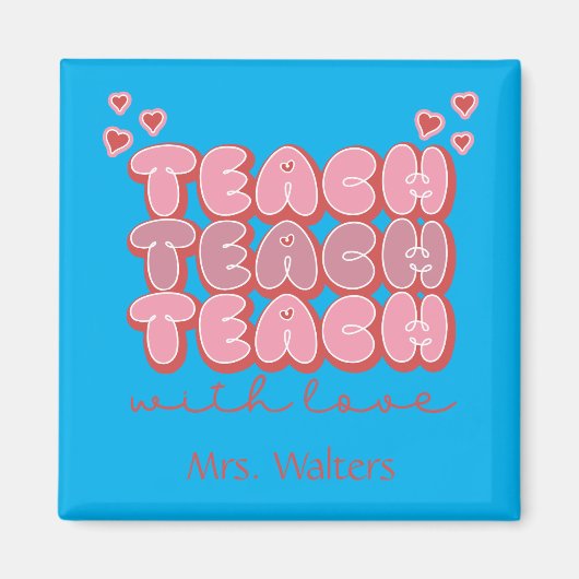 バレンタインデー教え先生ラブズハートピンク マグネット (正面)