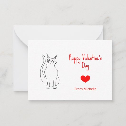 バレンタインデー教室パーティーかわいい猫ハート ノートカード (正面)