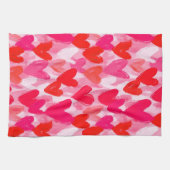 バレンタインデー数々のハートパターラブピンク キッチンタオル (横)