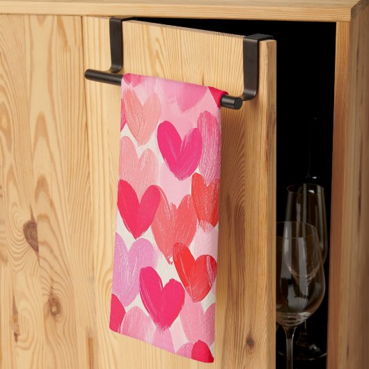バレンタインデー数々のハートパターン愛 キッチンタオル (三つ折り)