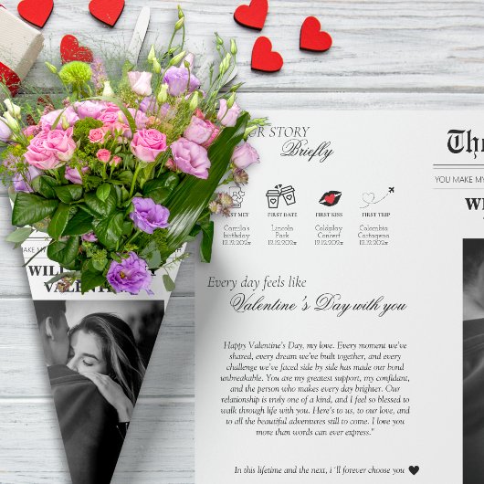 バレンタインデー新聞私たちの愛の物語タイムライン ラッピングペーパー