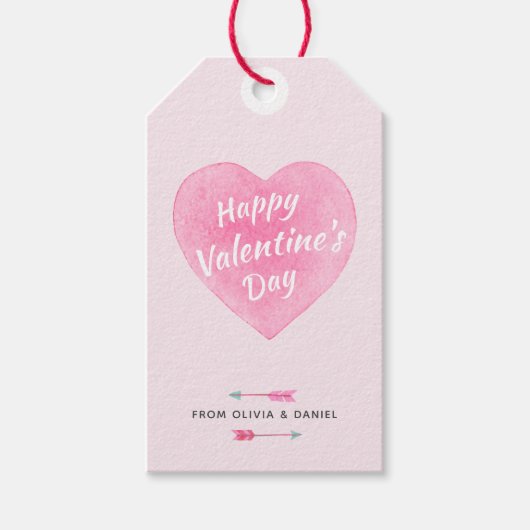 バレンタインデー水彩ハートギフトラベル ギフトタグ (正面)