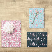 バレンタインデー水彩ハート花模様 ラッピングペーパーシート