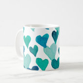 バレンタインデー水彩ハート-ターコイズ コーヒーマグカップ (正面左)