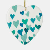 バレンタインデー水彩ハート-ターコイズ セラミックオーナメント (右)