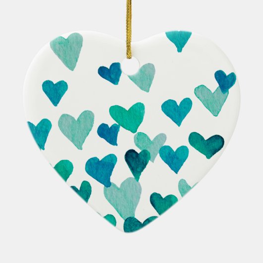 バレンタインデー水彩ハート-ターコイズ セラミックオーナメント (裏面)