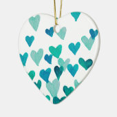 バレンタインデー水彩ハート-ターコイズ セラミックオーナメント (左)