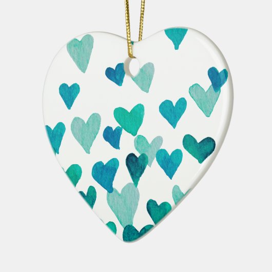バレンタインデー水彩ハート-ターコイズ セラミックオーナメント (左)