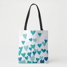 バレンタインデー水彩ハート-ターコイズ トートバッグ