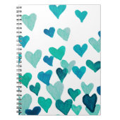 バレンタインデー水彩ハート-ターコイズ ノートブック (正面)