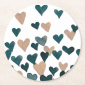 バレンタインデー水彩ハート – ニュートラル ラウンドペーパーコースター (正面)