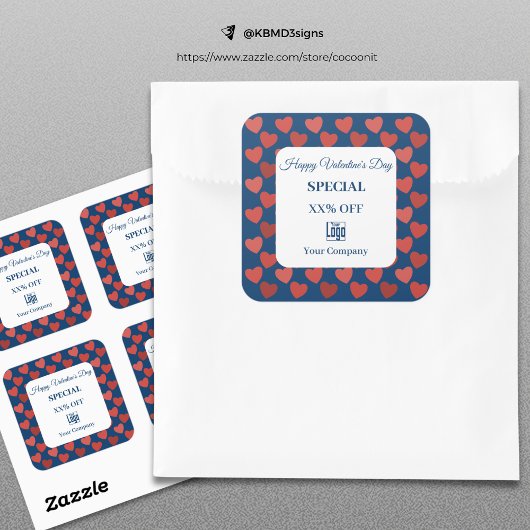 バレンタインデー特別ハート柄マーケティング スクエアシール