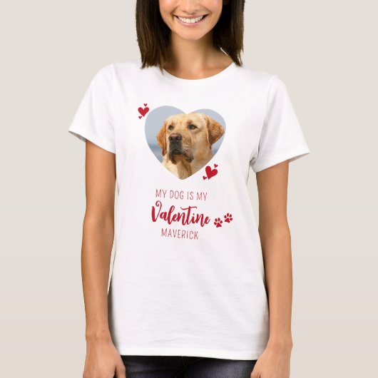 バレンタインデー犬の恋人カスタムハートペット写真 Tシャツ (正面)
