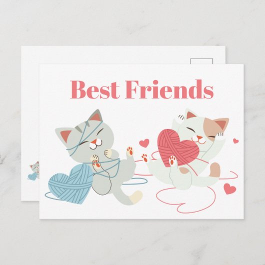 バレンタインデー猫ハート糸キットン最高のファンド ポストカード (正面/裏面)