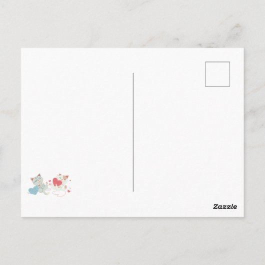 バレンタインデー猫ハート糸キットン最高のファンド ポストカード (裏面)