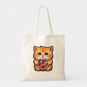 バレンタインデー猫:かわいい子猫とハート トートバッグ