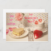 バレンタインデー用のお茶かコーヒー 招待状 (正面/裏面)