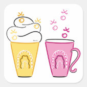 バレンタインデー用の熱いコーヒーまたは冷たいコーヒー スクエアシール (正面)