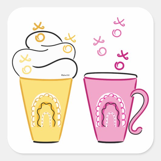 バレンタインデー用の熱いコーヒーまたは冷たいコーヒー スクエアシール (正面)