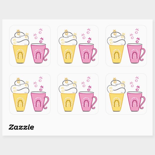 バレンタインデー用の熱いコーヒーまたは冷たいコーヒー スクエアシール (シート)