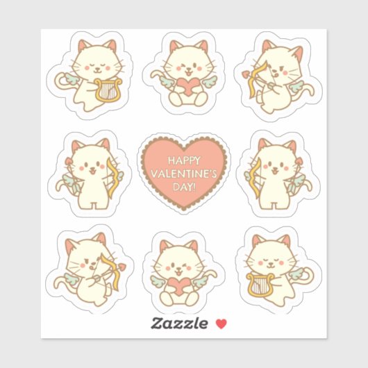 バレンタインデー用の猫ユニコーン シール (シート)