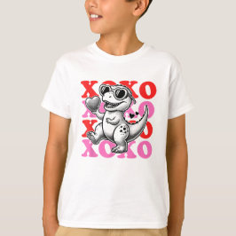 バレンタインデー用のXoxoパターンを持つ恐竜 Tシャツ