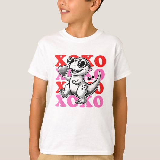 バレンタインデー用のXoxoパターンを持つ恐竜 Tシャツ (正面)