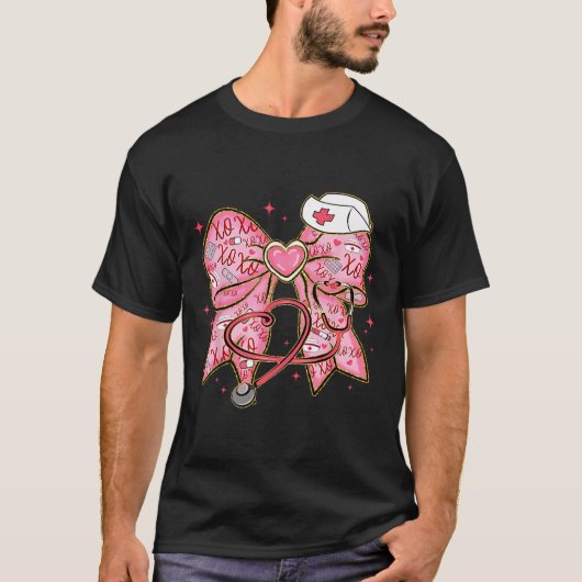 バレンタインデー用聴診器付きフラメンコボウXoxoナース Tシャツ (正面)