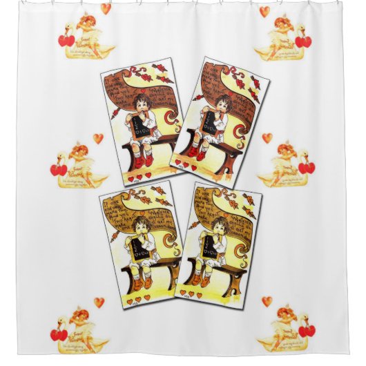 バレンタインデー白い愛のショーカーテン シャワーカーテン (正面)
