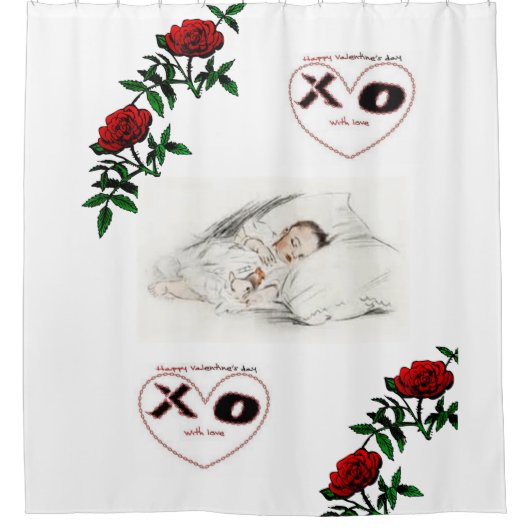 バレンタインデー白い愛のショーカーテン シャワーカーテン (正面)