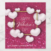 バレンタインデー白ハートグリッター – ワインラベル (シングルラベル)