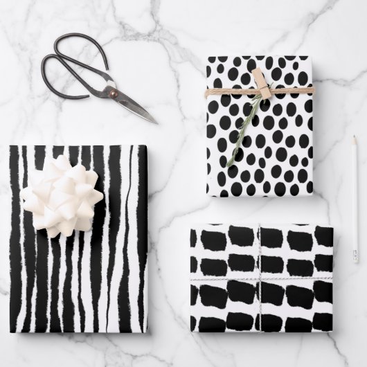 バレンタインデー白黒プリントスタイル モダン ラッピングペーパーシート (正面)