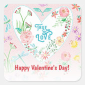 バレンタインデー真の愛のハートn花パーティー スクエアシール (正面)