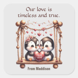 バレンタインデー真の愛ペンギンをスイング スクエアシール
