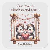 バレンタインデー真の愛ペンギンをスイング スクエアシール (正面)