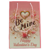 バレンタインデー私のデザインとハート、引用文 ミディアムペーパーバッグ (正面)